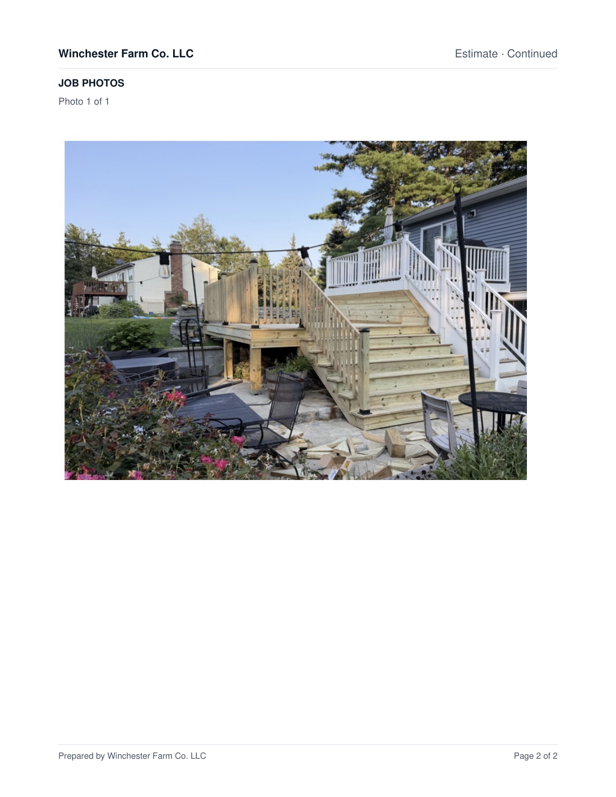 Sample estimate photo page showing an owner-uploaded residential deck project